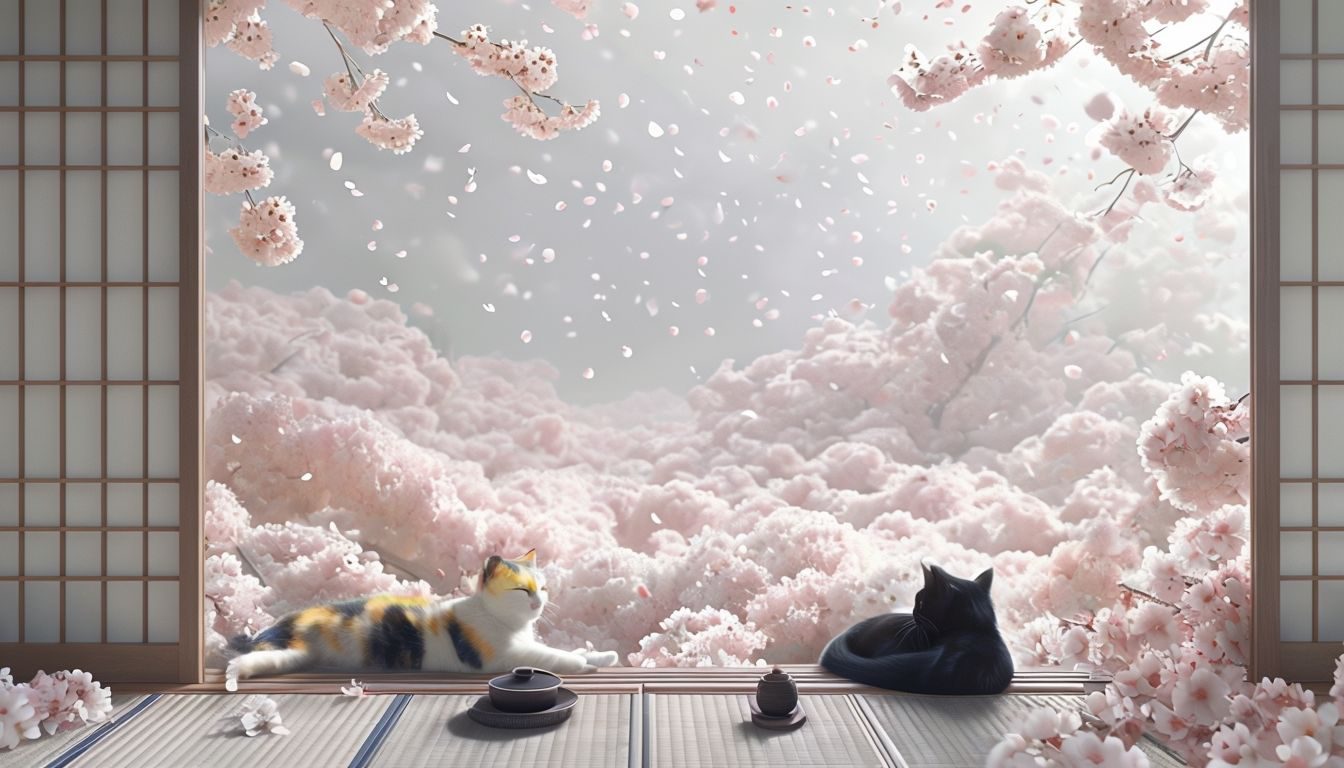 Traditional Japanese garden with pet